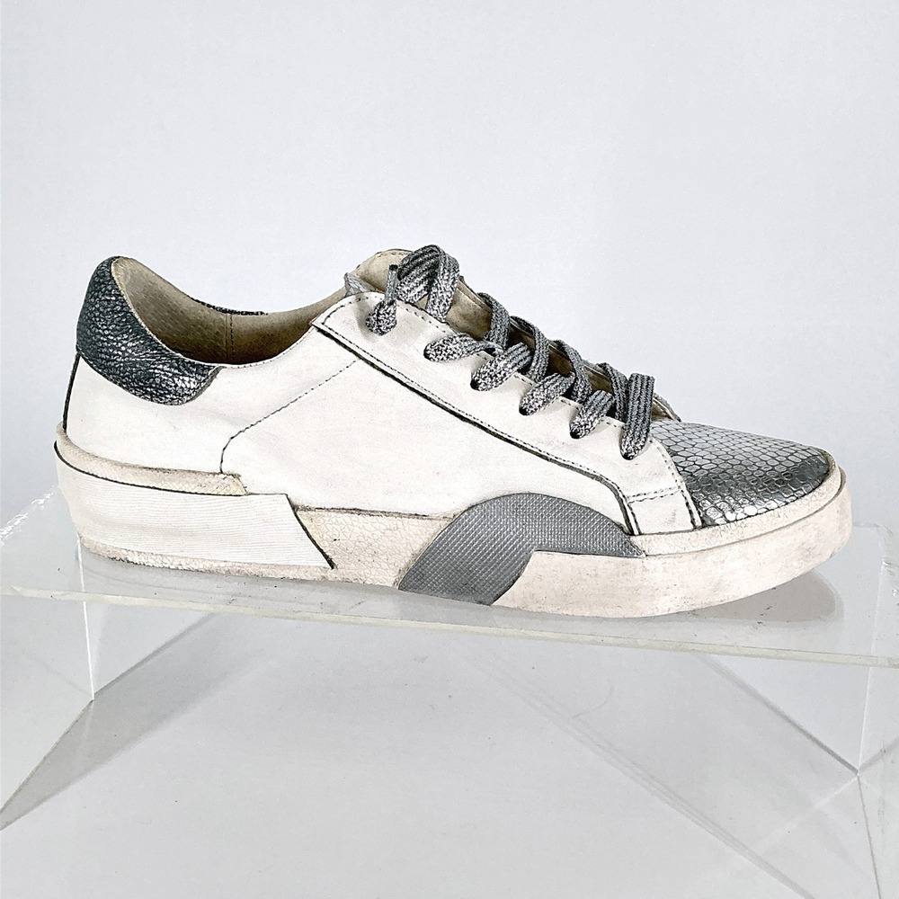 Dolce Vita Size 6.5 Zina White Silver Snake Embossed Leather Sneakers